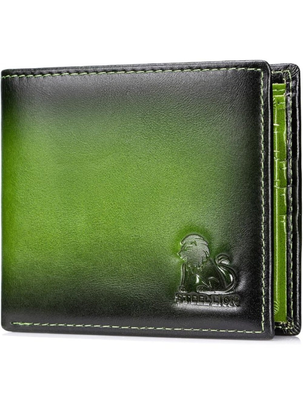 Slim Bifold Cowhide Leather RFID Wallet for Men - Stylish Green Design